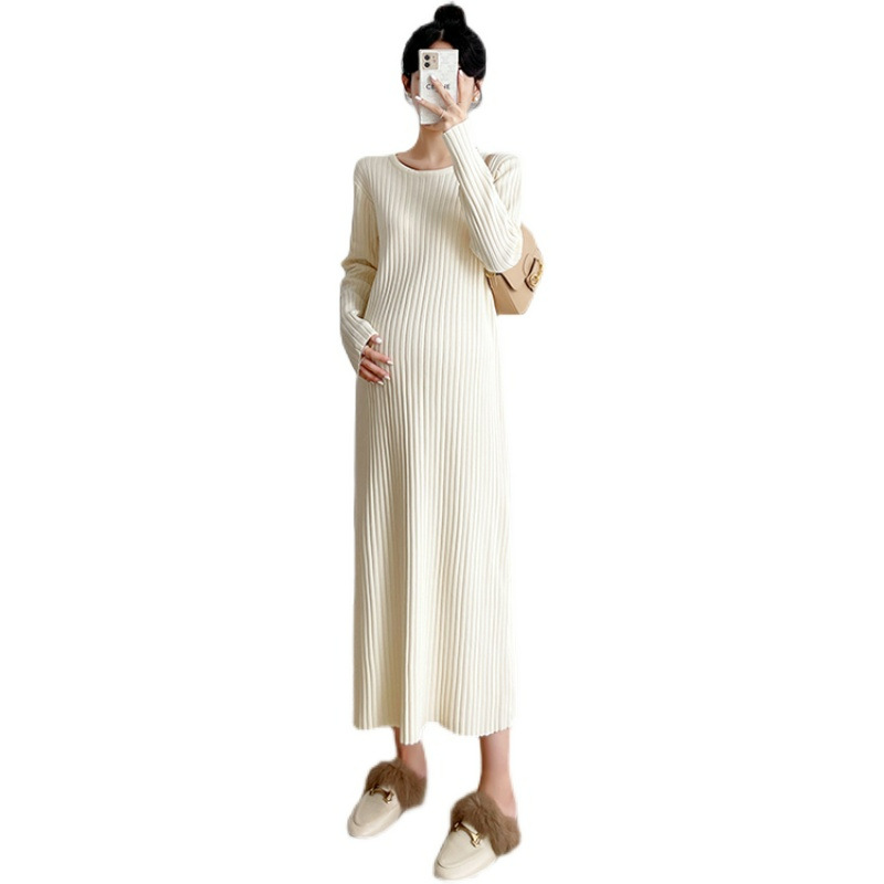 Pregnant women's clothing autumn and winter long bottoming underwear sweater dress fashionable loose simple pregnant women's knitted dress with Overcoat