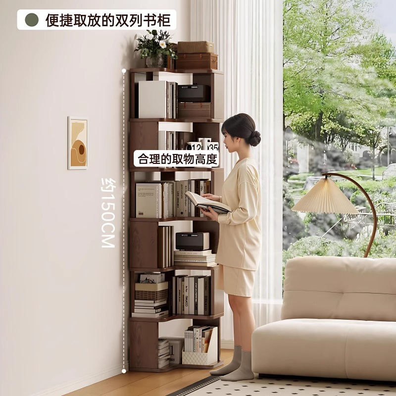 Antique Corner Bookshelf Storage Rack Narrow Cabinet Living Room Bookcase Floor Wall Locker Integrated Creative Corner Cabinet