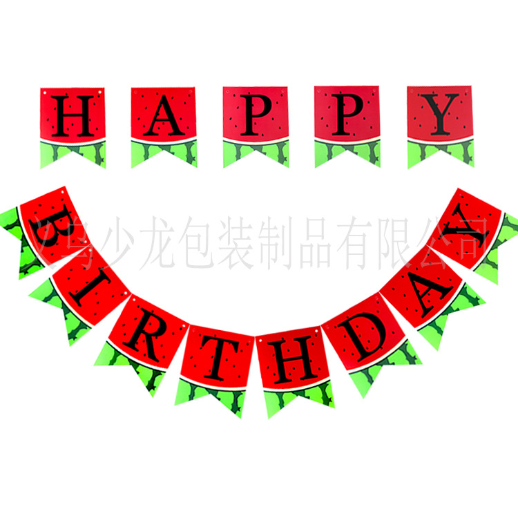 Creative watermelon pull flag field background decoration Birthday party banner Happy Birthday flag wholesale