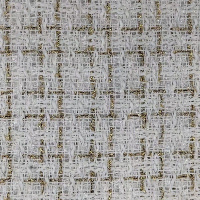 Woolen Woven Small Fragrant Style Fabric Gold Plaid Modern Tweed Elastic Fashion Women's Clothing Fabric Manufacturer