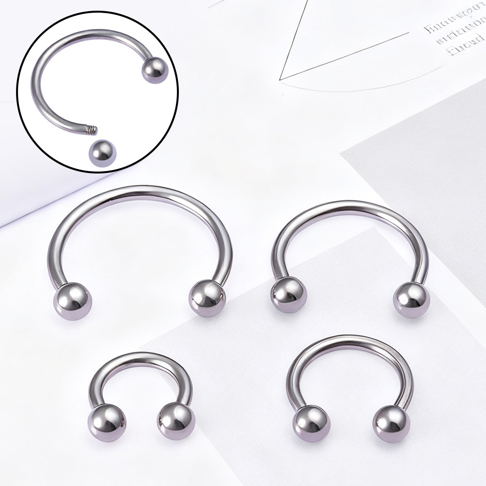 Piercing Jewelry Nose Jewelry European and American Titanium Steel Lip Nails Earrings Nose Nails Stainless Steel Round Head Pointed C-Shaped Horseshoe Ring Nose Ring