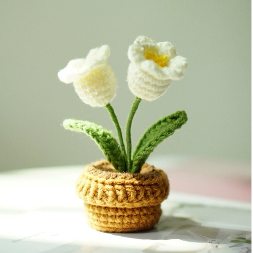 Ручное плетение, мини-букет, вязаные тюльпаны, подсолнухи, автомобильные украшения, готовый продукт из шерсти