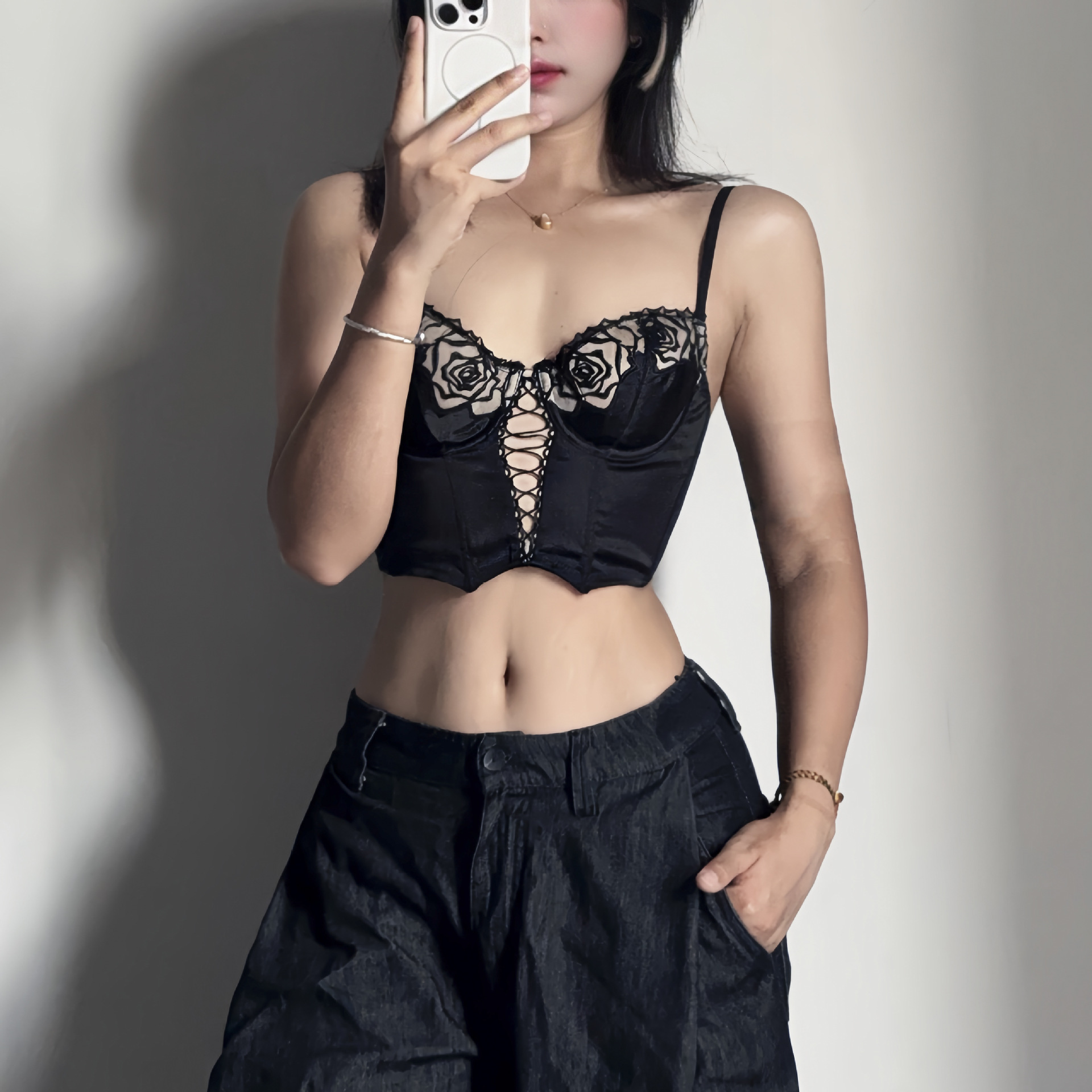 Retro Rose Fishbone Bra Vest European and American Waist Intimates Shaping Push-Up French Long Thin Bra Set for Women