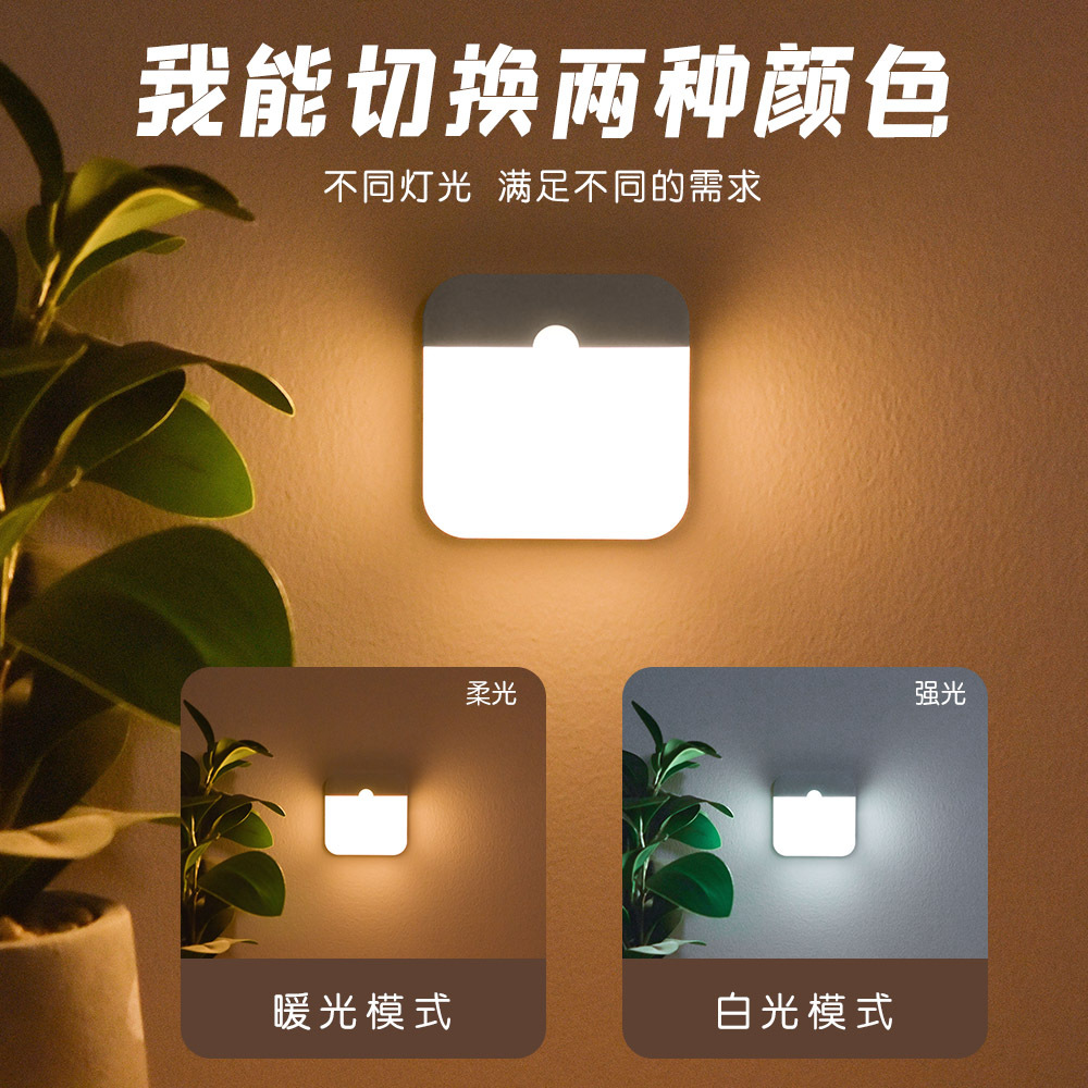 Cross-Border Popular Sensor Light Human Body Sensor Light Smart Charging Two-Color USB Magnetic Led Night Light Automatically Lights up