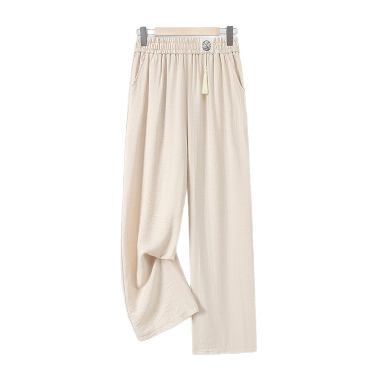 Dropshipping 2025 Summer New Retro-Style Elastic Waist Slimming Straight Pants Fashionable Age-Reducing Versatile Wide-Leg Pants