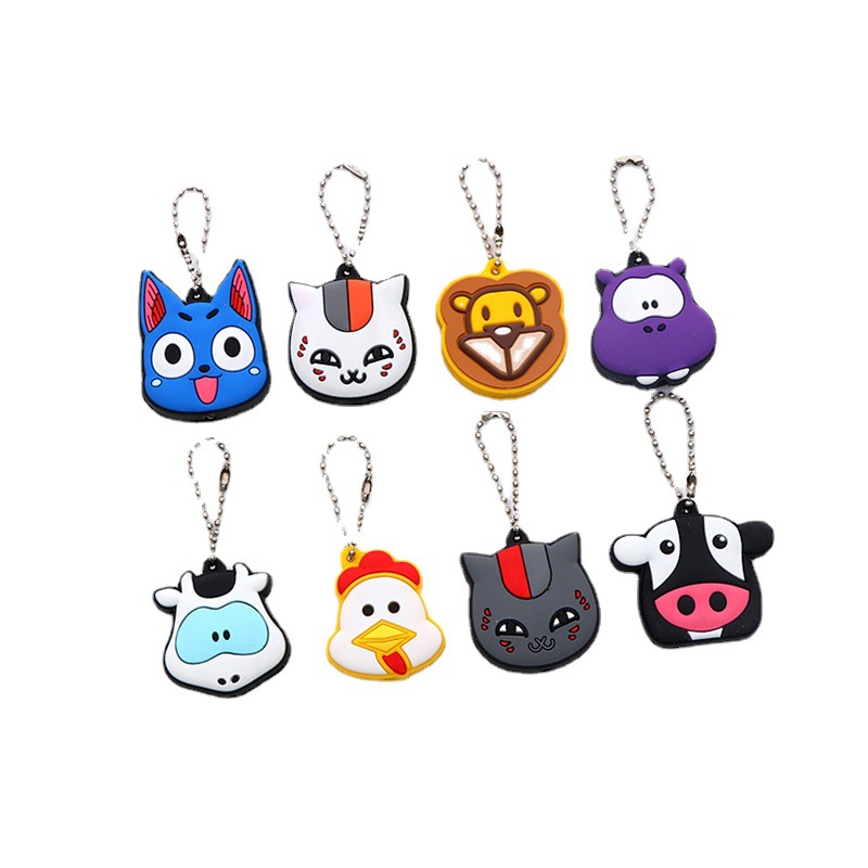 Keychain wholesale creative cartoon double-sided three-dimensional pvc soft glue key set chain buckle shell LED with light key set