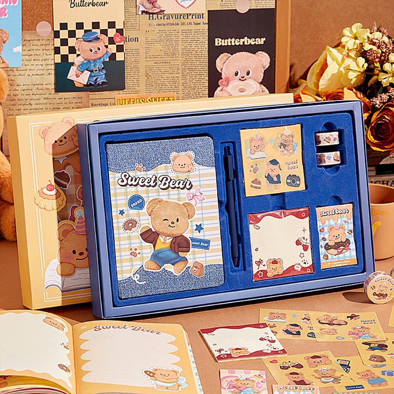 [Back to School Season] Sweetheart Bear Notebook Gift Box Cute Cartoon Student Notebook Notepad Small Notebook