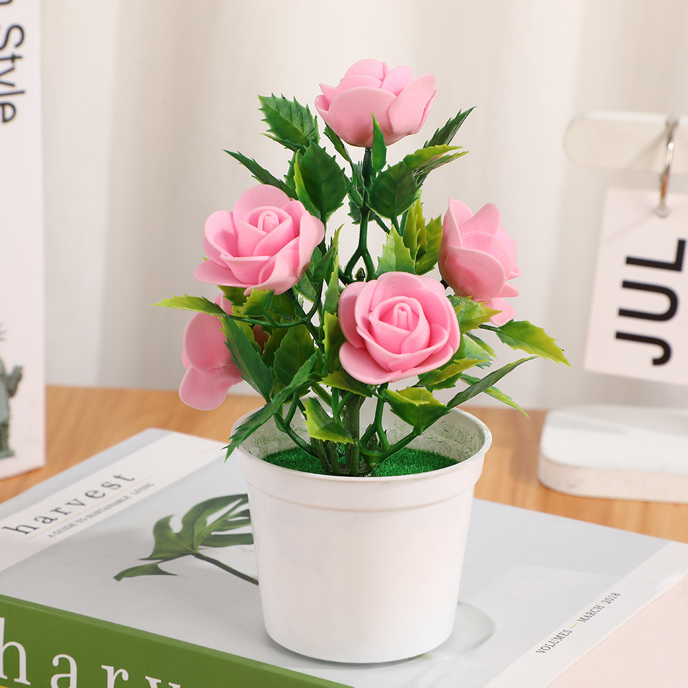 Simulation Rose Plastic Potted Creative Decoration Home Plant Green Plant Indoor and Outdoor Landscape Artificial Flower Potted Plant Ornaments