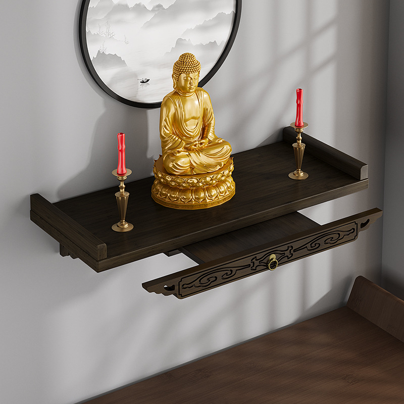 Новый китайский стиль, настенный стол, маленькая полка для хранения, статуи бога богатства, приподнятая основа, святилище Гуань Инь, шкаф для благовоний