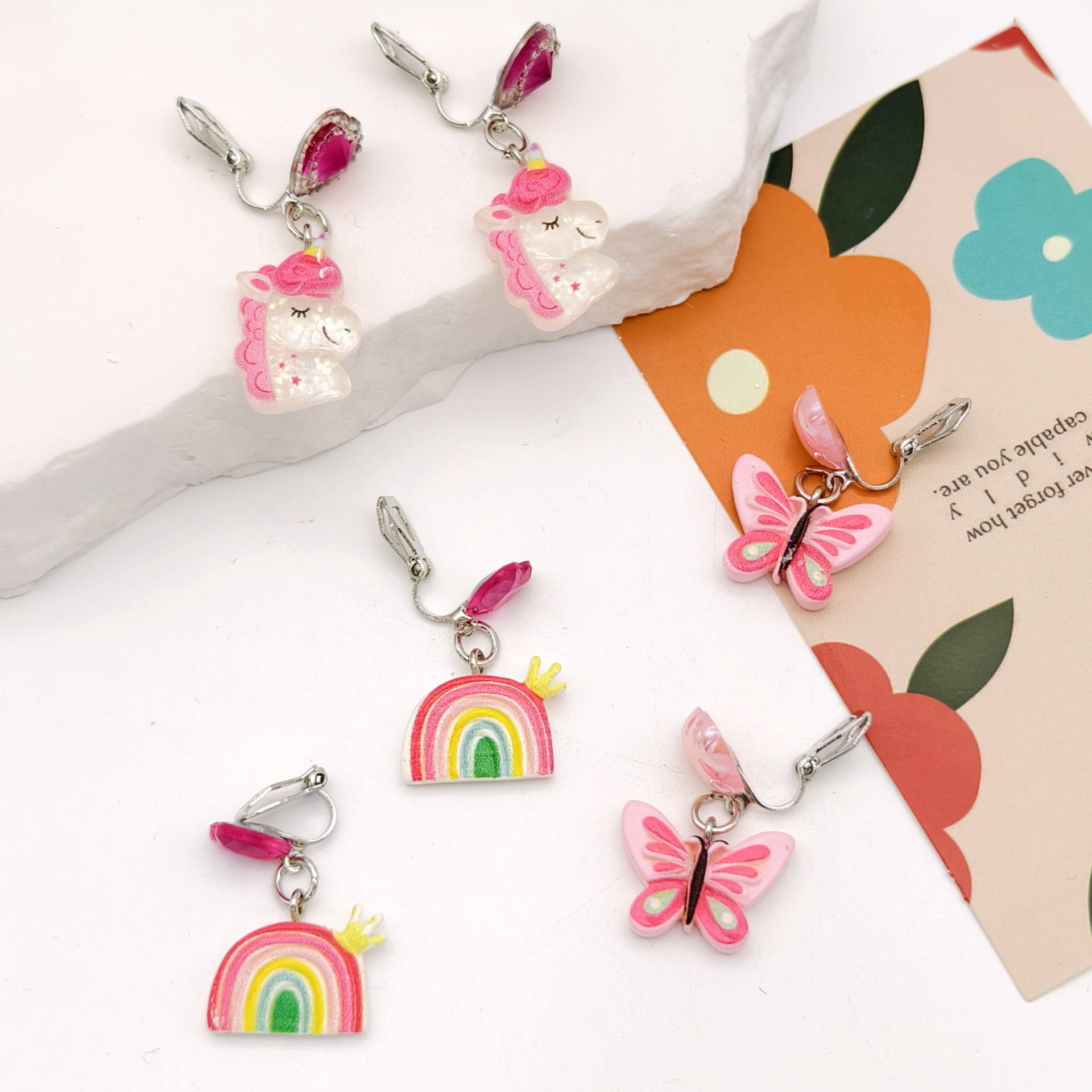 [can] new children's cute princess cartoon earrings girls earrings earrings girls without ear holes