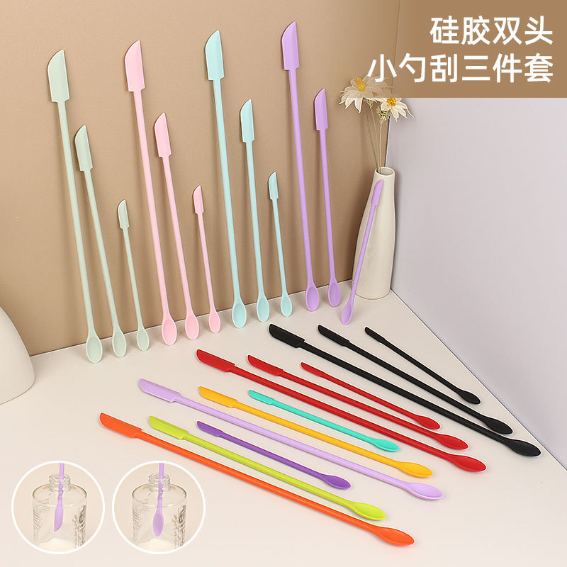 Силиконовая ложка для косметики мини набор из 3-х штук с маленьким наконечником для скребка и джема