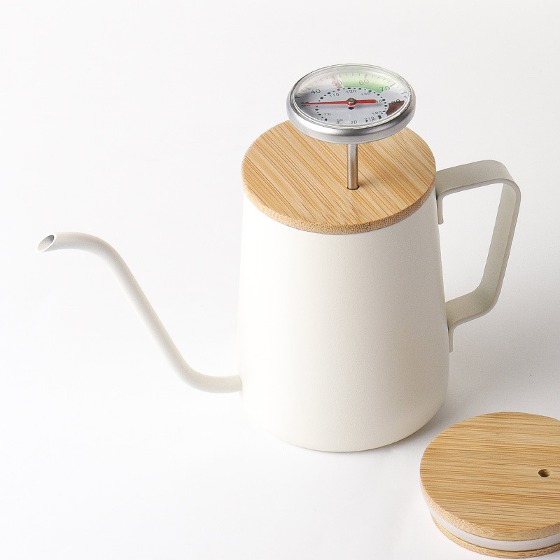 Full Hanging Ear Hand Pot Bamboo Cover Internal Scale 304 Stainless Steel Hand Pot Precision 4MM Water Outlet Long Nipple Coffee Pot