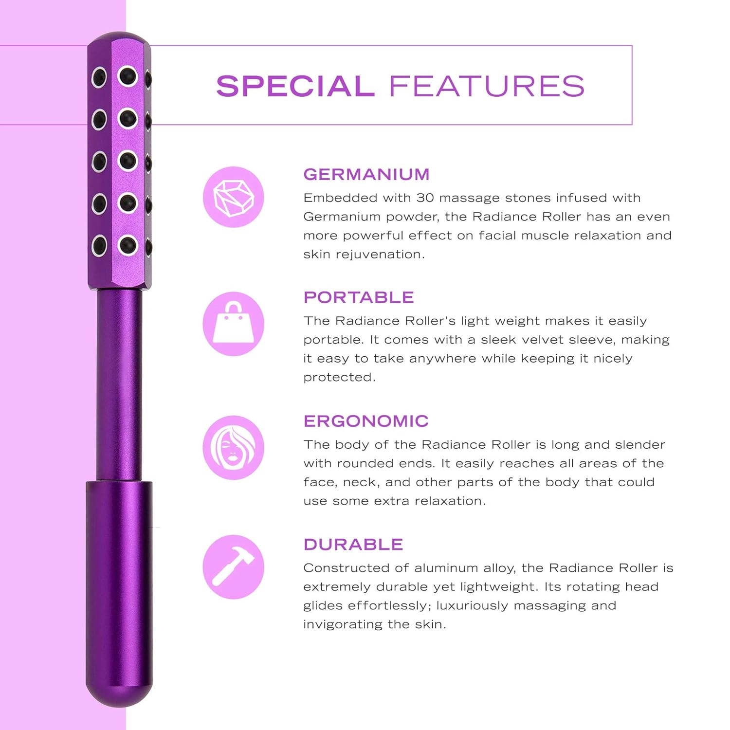 Cross-border Hot Selling Beauty Stick 24 Germanite Lifting Facial Roller Beauty Massager 30 Germanium Grain Beauty Stick in stock