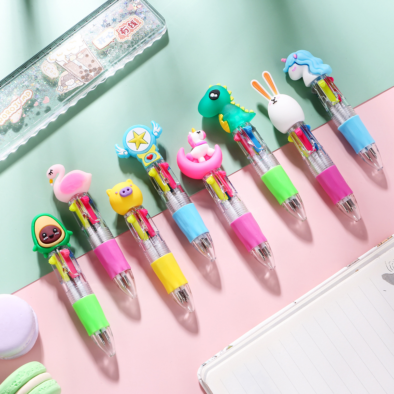 Mini four-color ballpoint pen Korean cute ins cartoon cute head color pen student prize gift