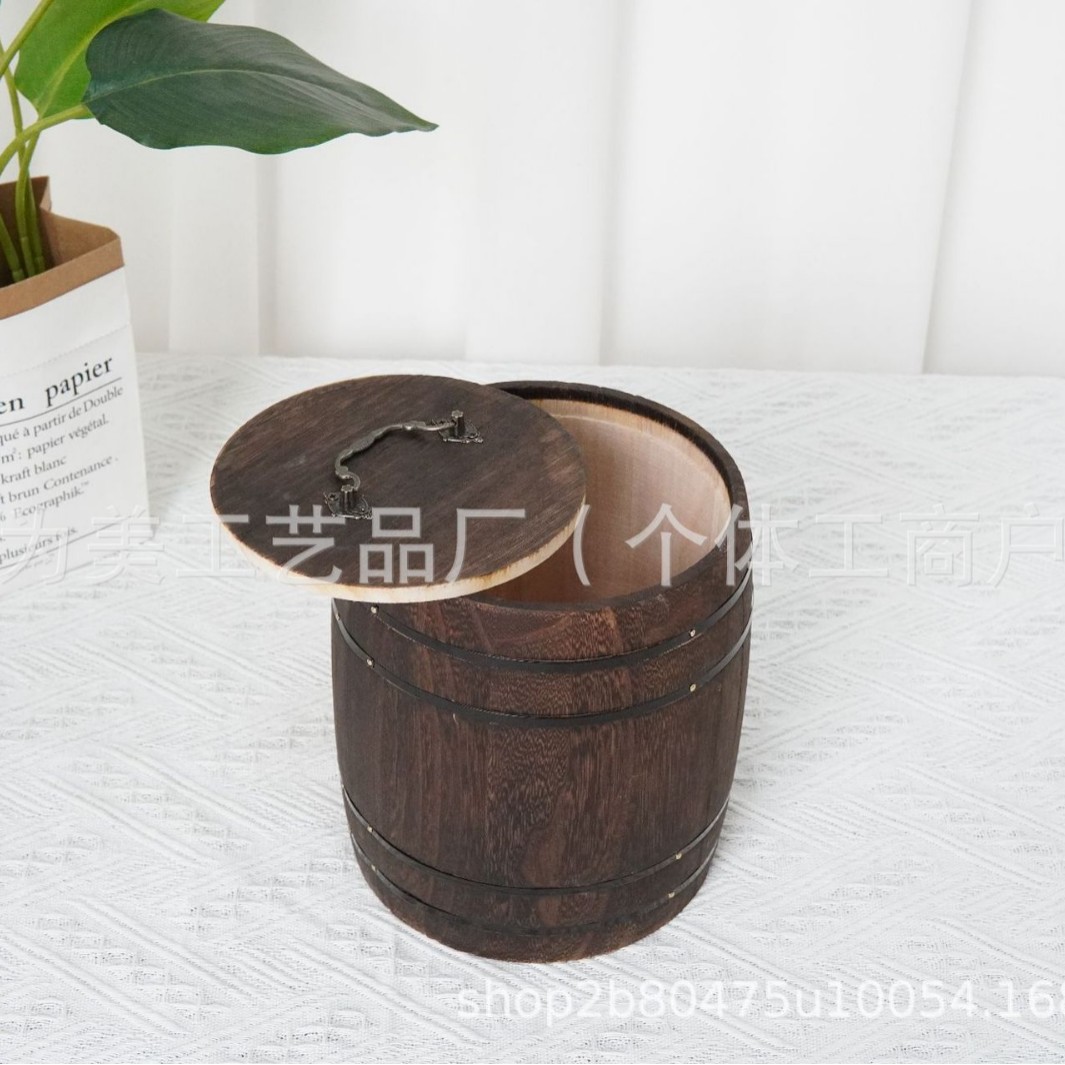 Vintage wooden tea barrel solid wood tea packaging barrel portable small green orange tea storage barrel wholesale
