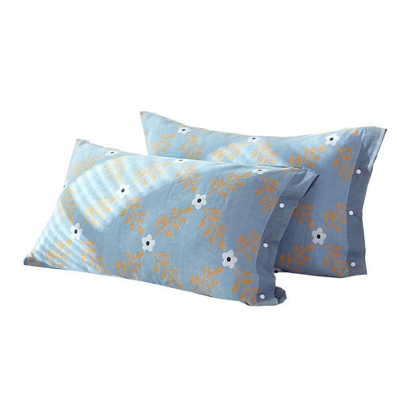 2024 New Pure Cotton Gauze Pillowcase and Pillow Cover Two-In-One Pair of Cotton Buckle Men's Anti-Head Oil