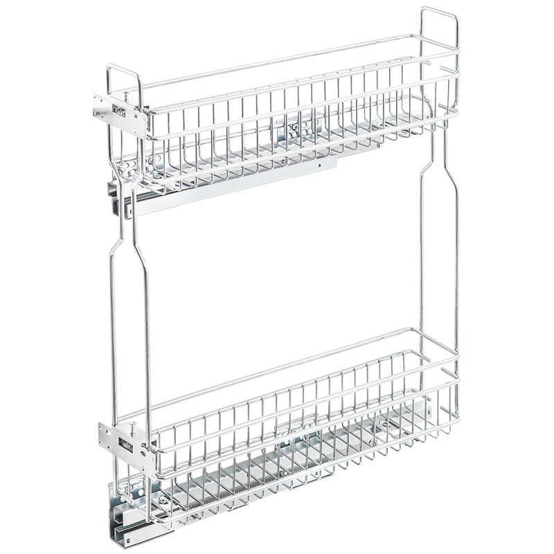 Kitchen Cabinet Drawer Type Side Basket Floor Cabinet Double-layer Very Narrow Basket Storage Cushioning Damping Slide Rail Seasoning Basket