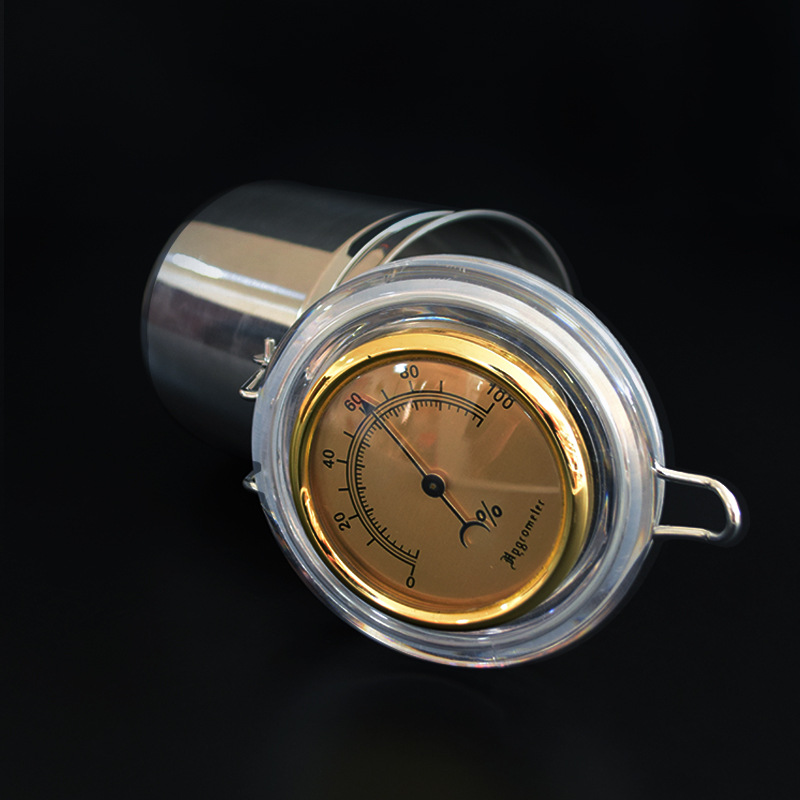Stainless Steel Cigar Pipe Tobacco Can with Hygrometer, Cigar Humidifier, Gold and Silver Hygrometer
