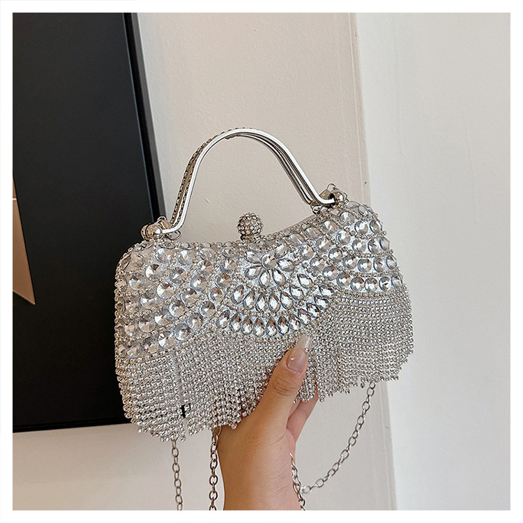 2025 New Cross-Border European and American Style Rhinestone Evening Bag, Tassel Handbag for Banquets, Fashionable Socialite Evening Shoulder Bag