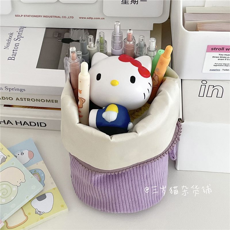 Three-Year-Old Cat Vertical Pattern Pencil Case Girly Heart High-Looking Large-Capacity Folding Pen Holder Multi-Functional Desktop Storage Stationery Box