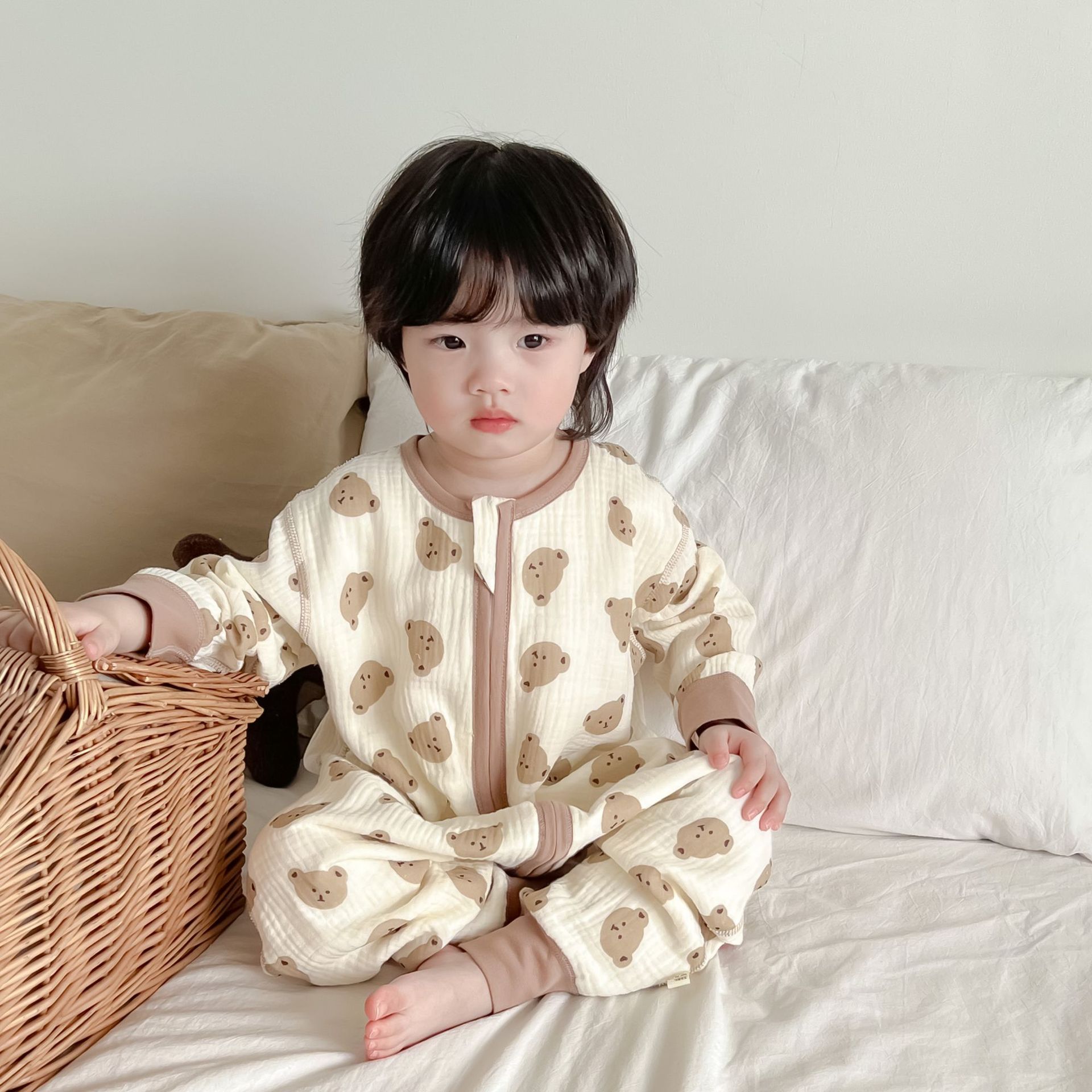 23 Four Seasons Children's Men's and Women's Treasure Jumpsuit Long Sleeve Gauze Sleeping Bag Jumpsuit Climbing Suit Front 4 Rear 2 Men's and Women's