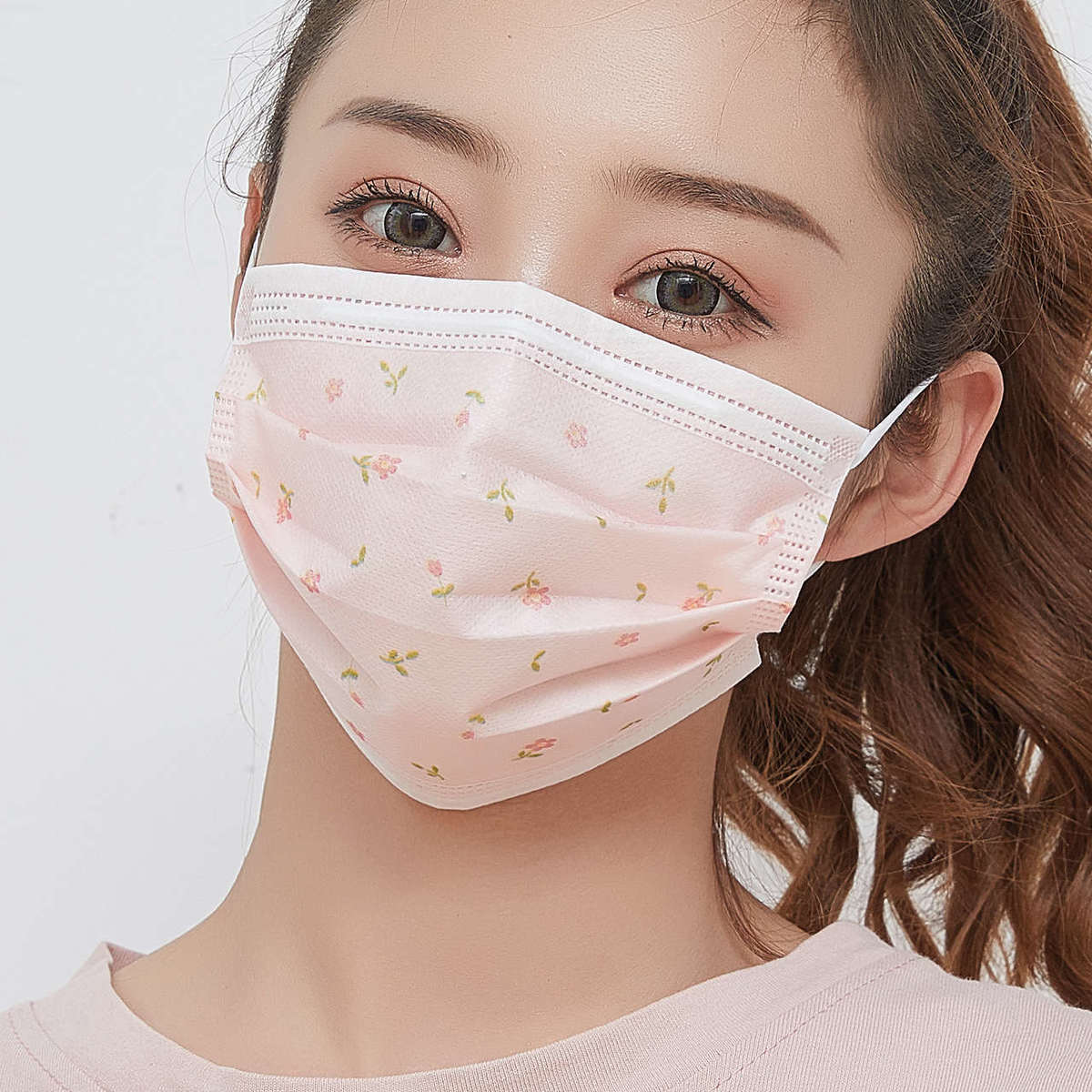 2022 winter new fashion printing disposable mask high color three-layer protective net safflower color three-dimensional Jie Qi