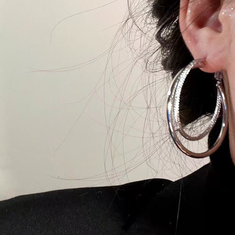 Cold Style Double Circle Large Earrings for Women 2022 New Trendy Simple Earrings Elegant High-End Atmospheric Earrings Earrings