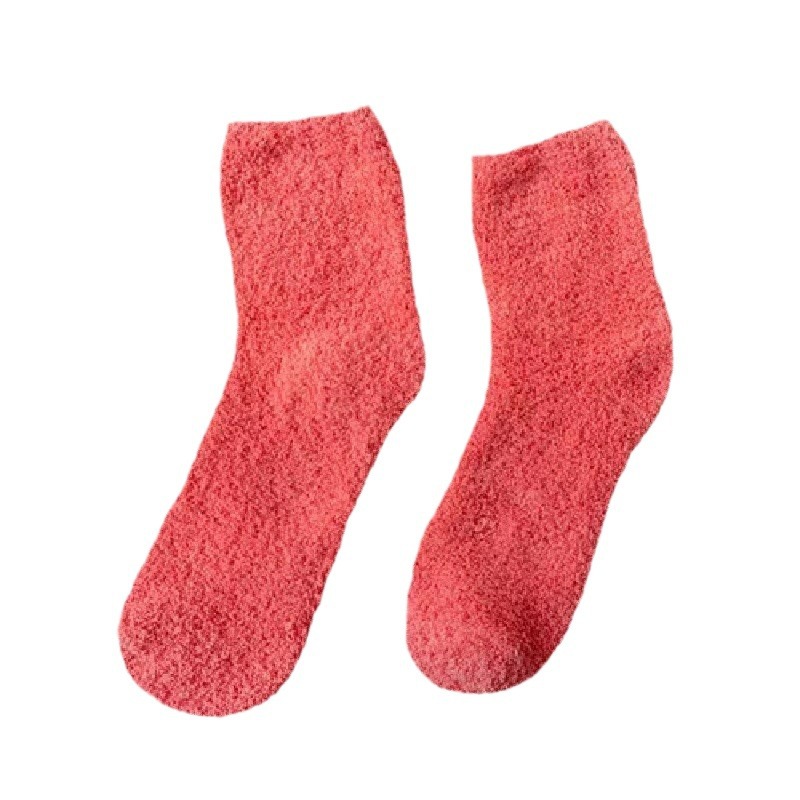 Winter socks ladies half velvet coral velvet socks solid color thick warm floor socks towel socks wholesale