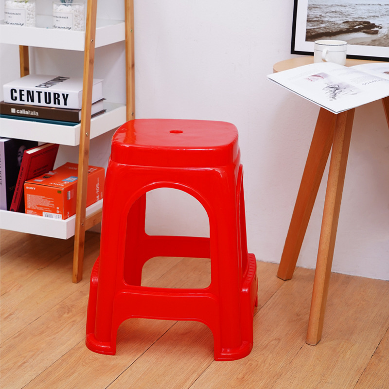 Manufacturer Wholesale Custom Thick Red Adult Household High Square Stool for Food Stalls Plastic Stool with Logo Printing