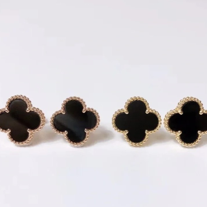 Light Luxury and High-End 15mm Large Flower Earrings Natural Stone Mother-Of-Pearl Inlaid Four-Leaf Clover Earrings Women's Clover Earrings