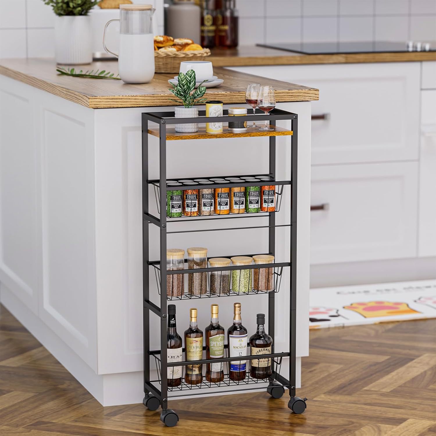 Выдвижная корзина черного цвета, съемная, для хранения, подходит для кухни, ванной, гостиной, овощная корзина, эксклюзив Amazon