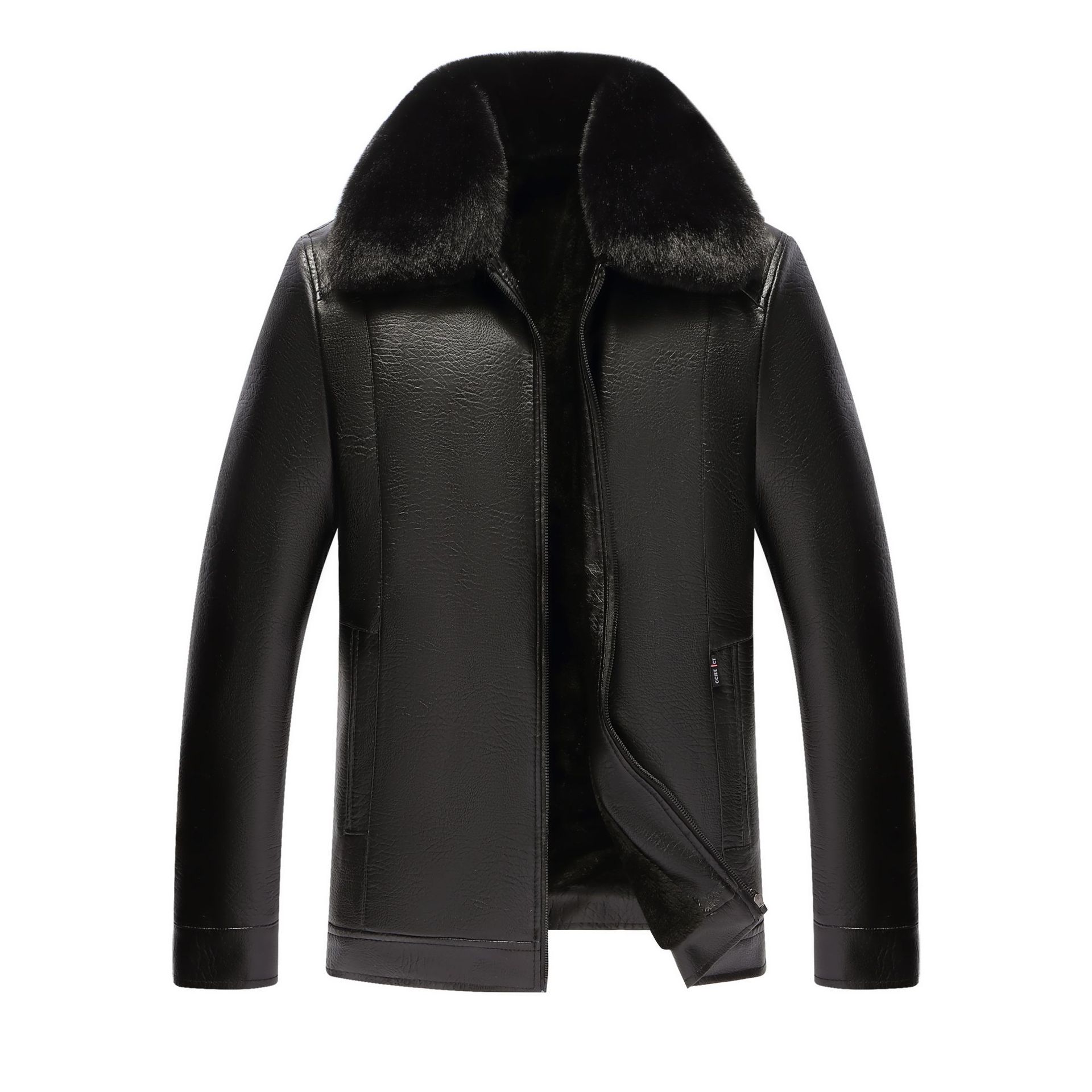 Forest bird factory direct middle-aged leather men's middle-aged plus velvet padded fur collar business leather jacket coat stall