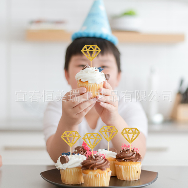 Sparkling Diamond Cake Card Cake Plug-in Engagement Theme Party Cupcake Decorations