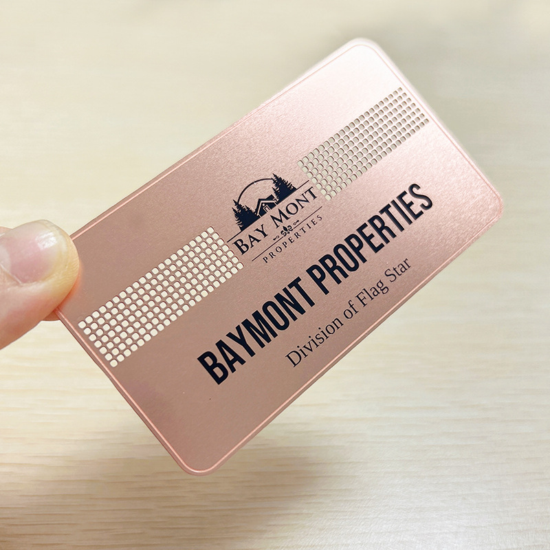 Stainless Steel Electroplated Rose Gold Women's Business Card Cut Out Lace Custom Design Layout Frosted Mesh Bottom