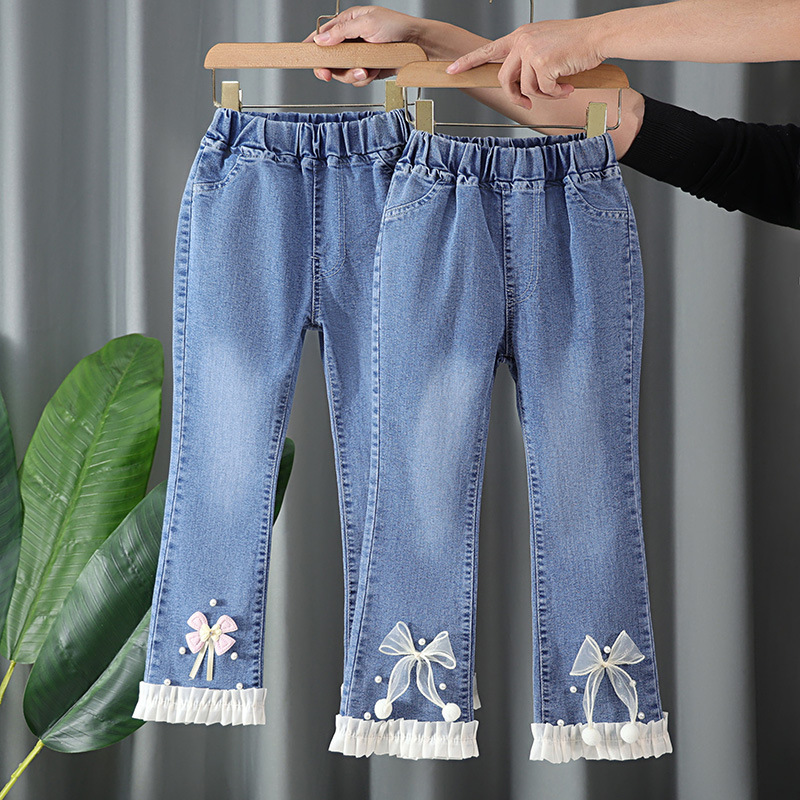 Children's Wear Girls' Jeans Flared Pants 2025 Spring New Western Style Big Children's Spring and Autumn Slim-fit Children's Long Pants