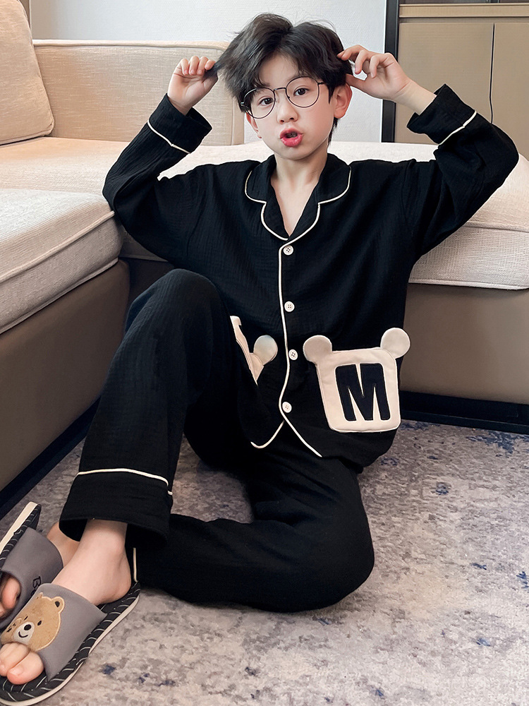 Boys' Pure Cotton Pajamas Spring and Autumn Long-sleeved 2025 New Handsome Children's Home Clothes Boys' Spring Big Boy's Spring Clothes
