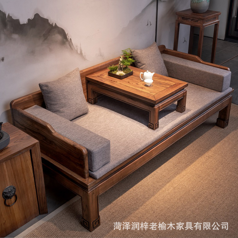 Luohan Bed Solid Wood New Chinese-style Old Elm Zen Dual-purpose Furniture for Small Apartment Living Room Pineapple Study Room Imperial Concubine Bed
