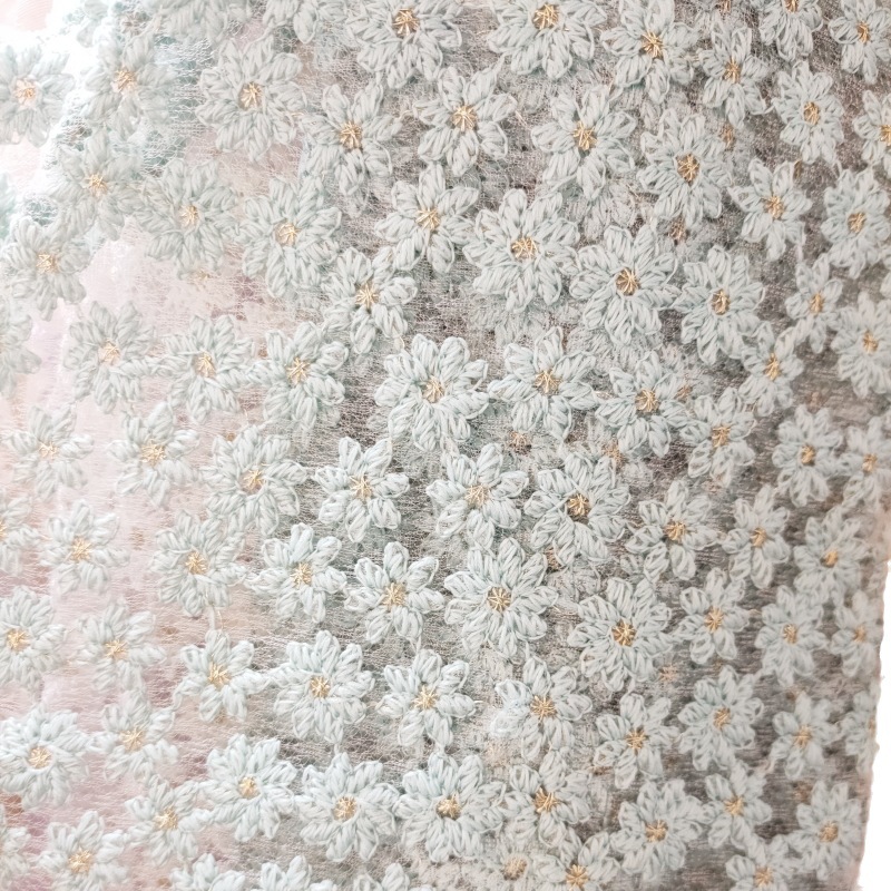 Milk silk small chrysanthemum gold thread water soluble embroidered fabric mesh lace wedding gift bag dance shoes hat fabric wholesale