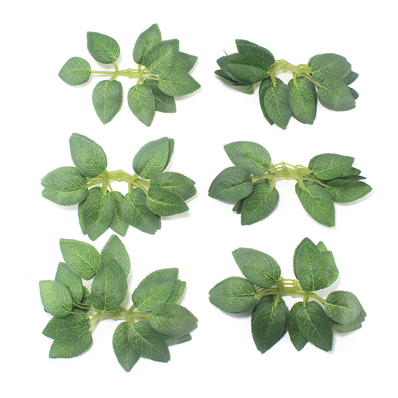 Cross-border simulation silk screen printing rose leaves two forks 6 green leaves silk screen silk flower accessories blade DIY flower arrangement accessories