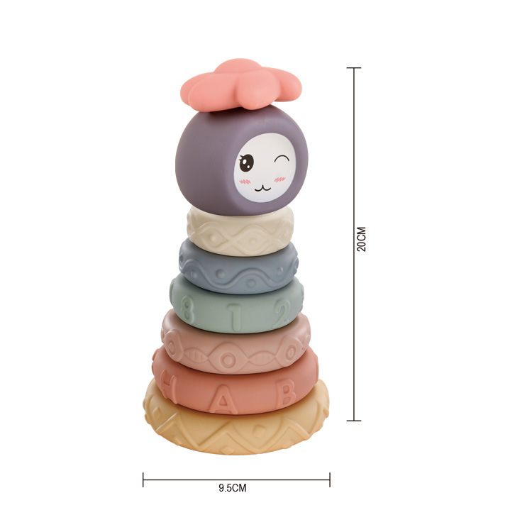 Cross-border baby soft rubber stacking large particle building block animal 0-3 years old baby hand-held soft rubber ball building block toy