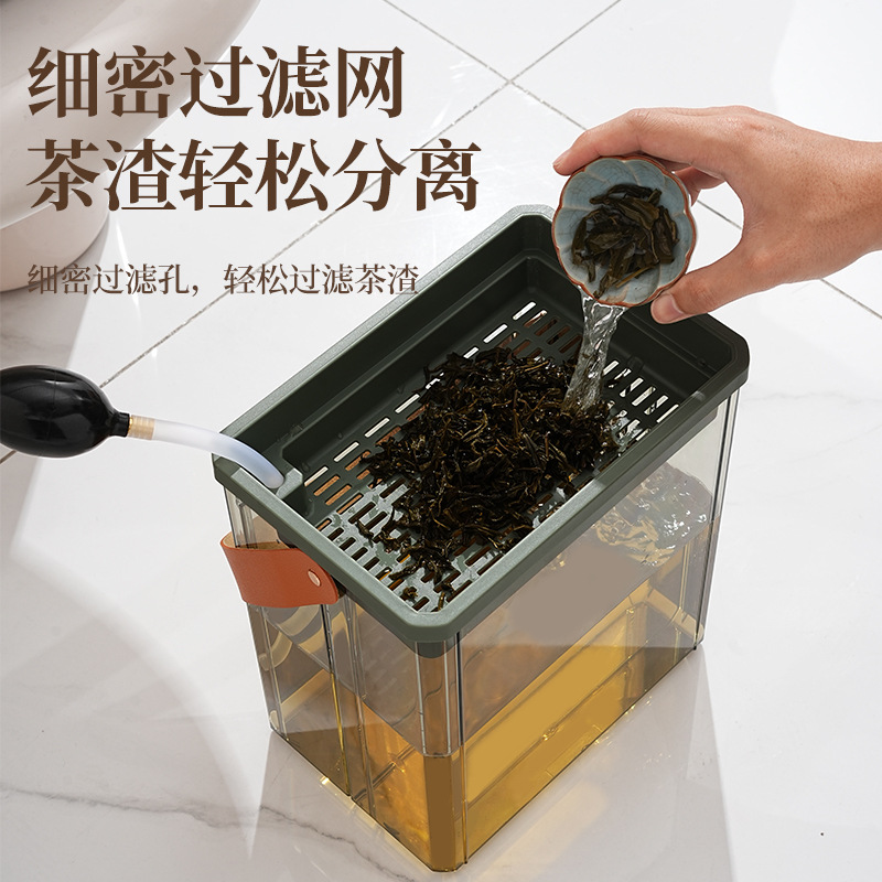 Tea Bucket Tea Residue Bucket Garbage Separation Filter Drainage Bucket Household Portable High-value Transparent Plastic Tea Bucket
