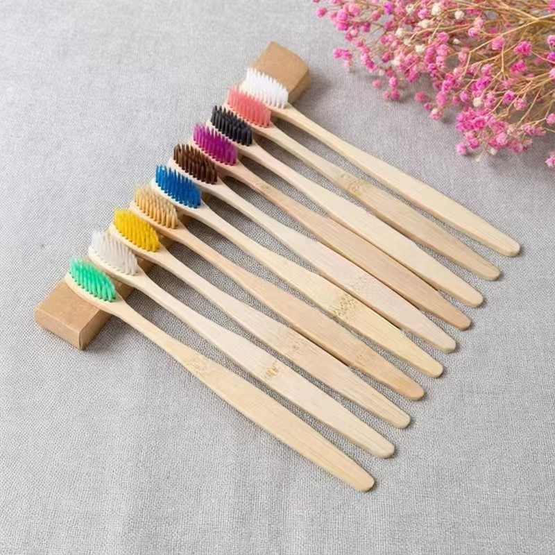 Bamboo toothbrush wholesale adult wood bamboo charcoal soft bristle toothbrush bamboo wooden handle flat toothbrush can be laser customized