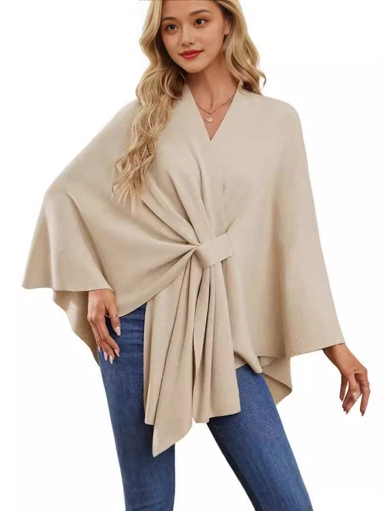 2024 Independent Station Amazon Cross-Border Export Women's New Autumn and Winter Loose V Neck Shawl Cloak Western Style Jacket