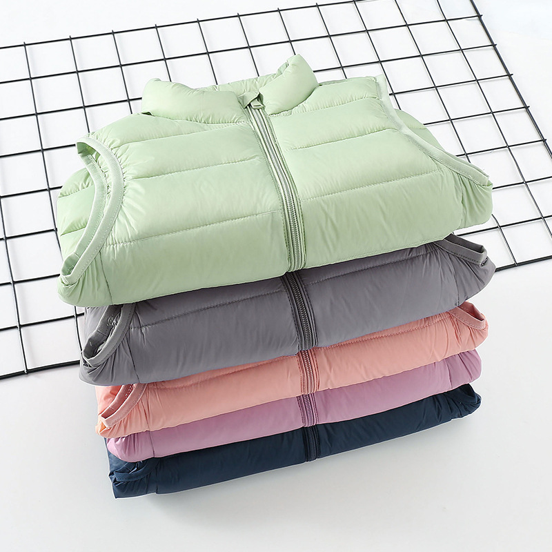 Winter Children's Down Vest Light and Thin Vertical Collar Boys and Girls Wear Solid Color Baby's Middle and Old Children's Down Vest Autumn