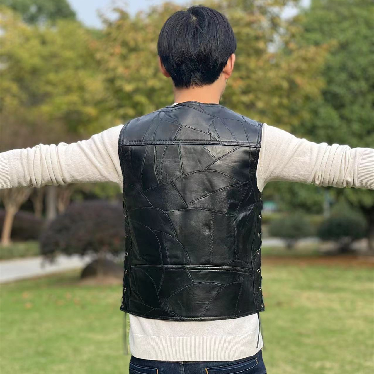 Classic Motorcycle Leather Vest, Men's Vest, Genuine Leather Vest, Cycling Vest, Clean Goatskin Splicing