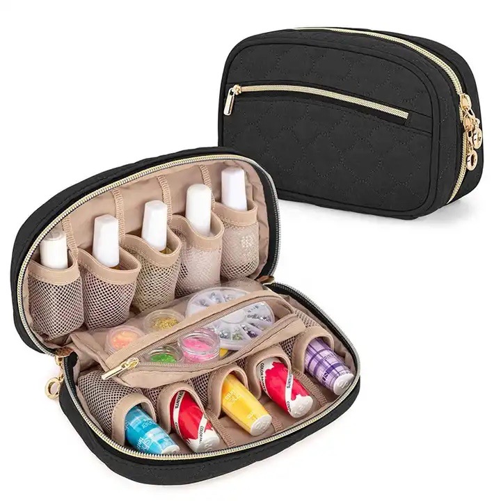 Essential Oil Bag Cosmetics Bag, Compact Cotton Imitation Leather Velvet Convenient One-Shoulder Household Nail Polish Cosmetics Bag
