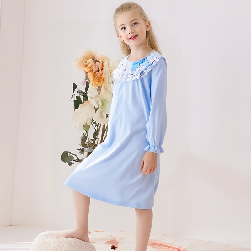 Children's Nightgown Cotton Long Sleeve Girls' Nightgown Baby's Air-conditioning Clothing Home Clothes Parent-Child Adult Women's Nightgown