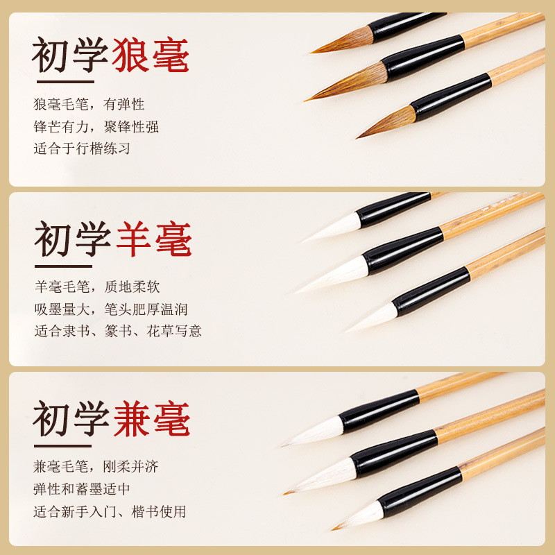 Biyoumi Langhao Student and Brush Calligraphy Beginner Sheep Hair Brush Wholesale Calligraphy Supplies Special Brush
