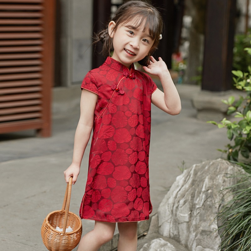 Girls' Cheongsam Summer 2025 New Thin Summer Clothes Children's Han Dynasty Dress Flower Skirt Western Style Princess Dress