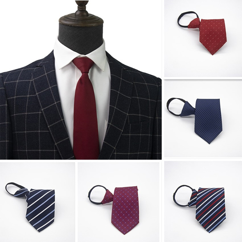 Men's Shirt Business Formal Wear Zipper Tie Red Groom Wedding Blue Striped Korean Style Black Lazy Style